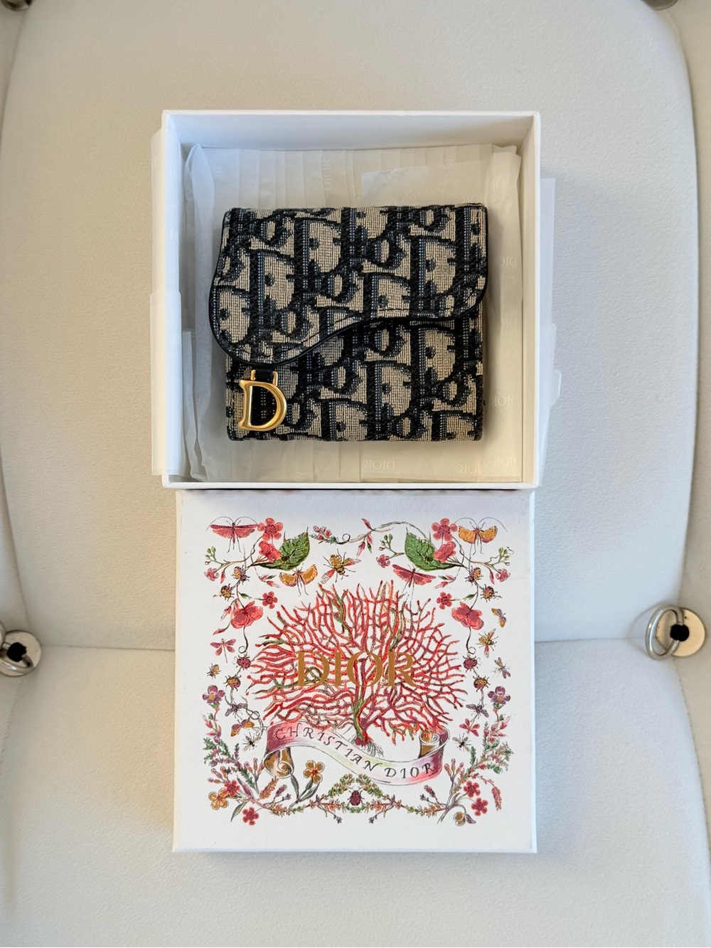 Christian Dior Saddle Lotus Wallet Blue Dior Oblique Jacquard